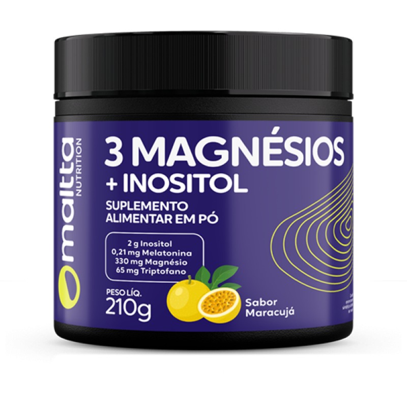 3 Magnésios Inositol em pó 210g sabor Maracujá