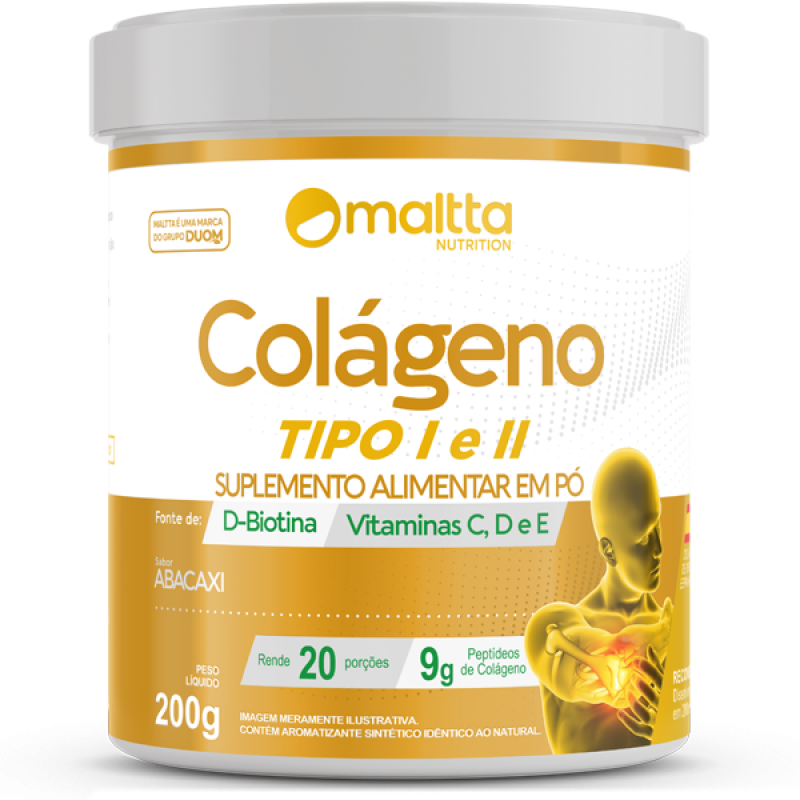 Colágeno Tipo 1 e 2 com Vitaminas Sabor Abacaxi 200g 